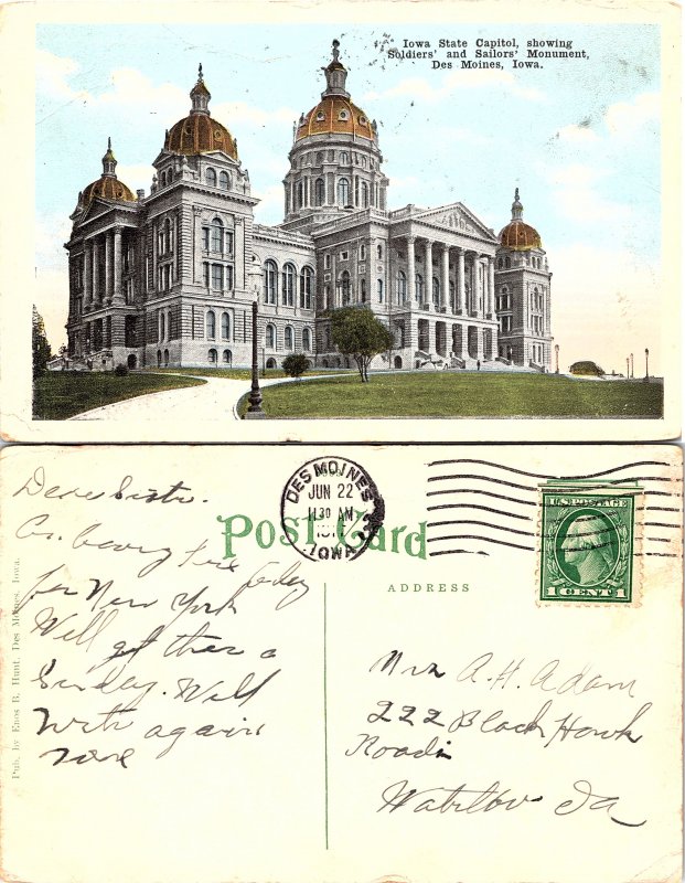 Iowa State Capitol, showing Soldiers' and Sailors' Monument, Des Moines, Iowa