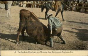 Pendleton OR Rodeo Hardest of Cowboy Tricks Throwing Steer Barehanded