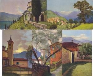 (5 cards) Scenes around Lake Lugano, Switzerland