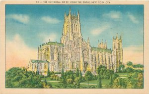NYC Cathedral of St John the Divine Linen Postcard Unused