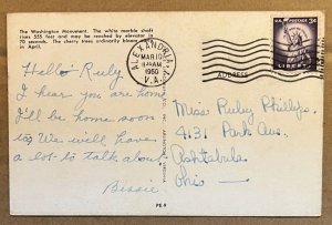 USED POSTCARD 1960 - WASHINGTON MONUMENT THROUGH CHERRY TREES, WASHINGTON D.C.