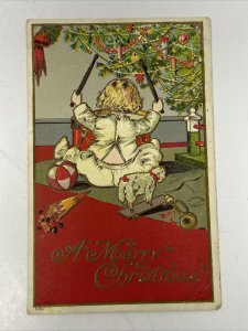 Early Christmas  Postcard Child Drum Sticks Tree BJC Julius Bien Series 510