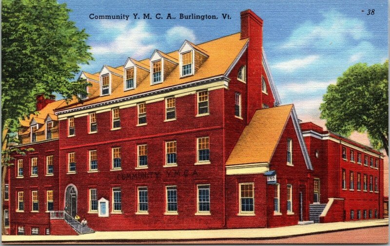 Community YMCA Burlington VT Vermont Linen Postcard VTG UNP Tichnor Vintage 