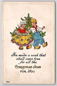 Christmas Joys Darling Dutch Children Dancing At Tree Postcard F31