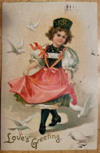 Vintage Victorian Postcard 1901-1910 Love's Greeting - Little Dancing Girl