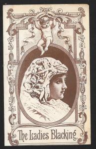 VICTORIAN TRADE CARD Pope Shoes & Boots Ladies Blacking Portrait of Lady & Cupid