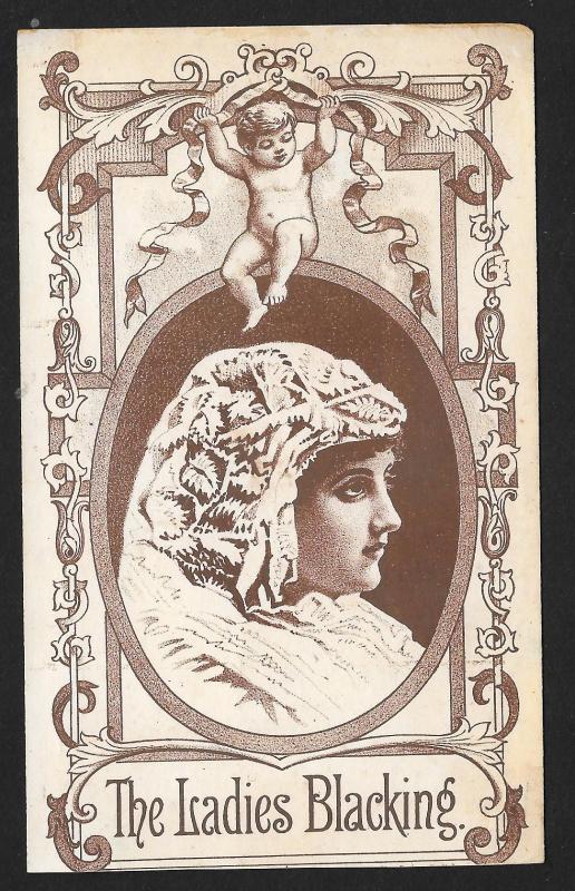 VICTORIAN TRADE CARD Pope Shoes & Boots Ladies Blacking Portrait of Lady & Cupid