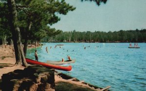 Vintage Postcard Bathing Beach Camp Sites Bet. Saranac & Tupper Fish Creek N.Y.