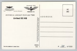 Aircraft~United Airlines DC-6B on Ground~Vintage Postcard 