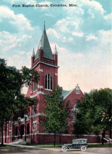 Columbia MS Mississippi First Baptist Church Postcard