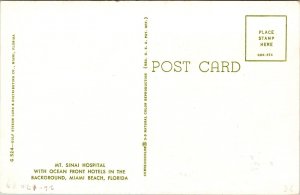 Vtg Miami Beach Florida FL Mt Sinai Hospital Ocean Front Hotels 1960s Postcard