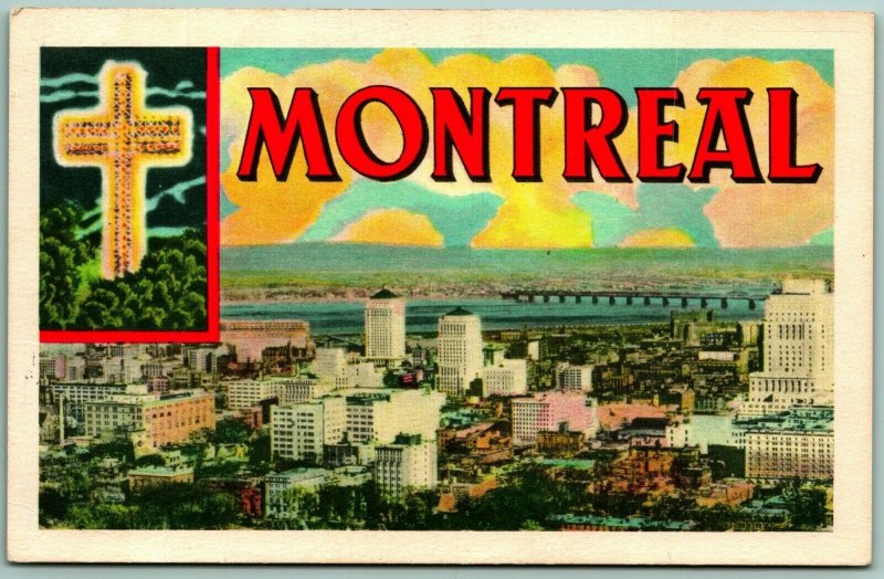 Large Letter Montreal Cityscape and Cross Alberta Canada UNP WB Postcard F11