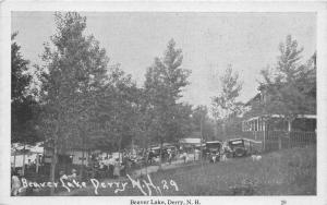 Derry New Hampshire~Beaver Lake~Lots of People-Vintage Cars by Houses~1929 B&W
