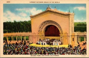 Vtg 1930s Largest Outdoor Organ Balboa Park San Diego California CA Postcard