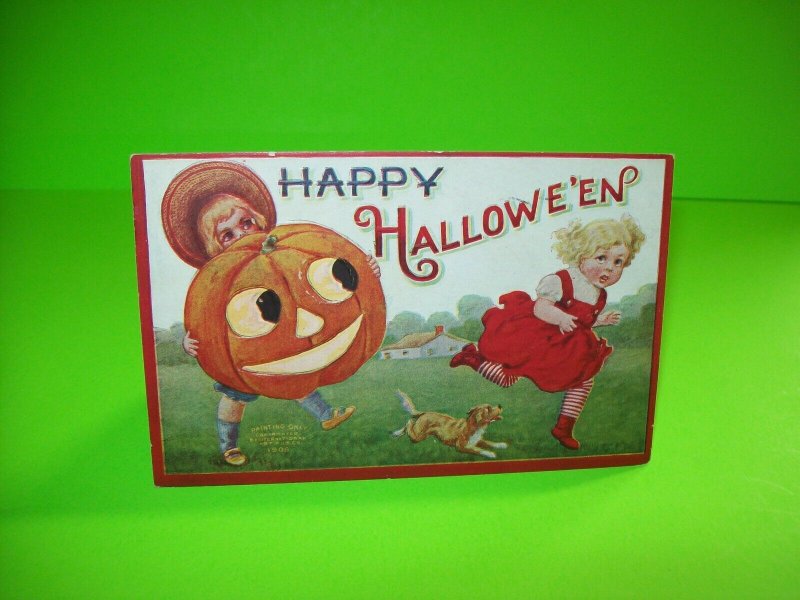 Vintage Halloween Postcard Puppy Dog Kids 1908 Original Embossed Alleghney PA