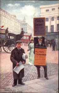 Tuck London Life Sandwich Man News Vendor Street Scene c1910 Vintage Postcard
