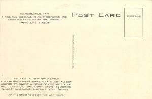 SACKVILLE, New Brunswick  Canada   MARSHLANDS INN  ca 1940s   Postcard