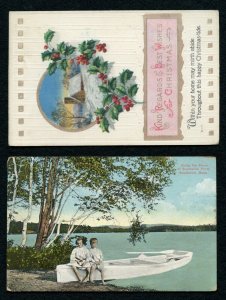 US Two post cards INVERTED dates 1918 and 1923 Southwick pond