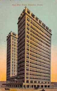 Houston Texas New Rice Hotel, Exterior Color Lithograph Vintage Postcard U5832