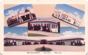 ELKTON MARYLAND WEST END GARDENS~HOTEL CT~ESSO SERVICENTER CHROME POSTCARD 1950