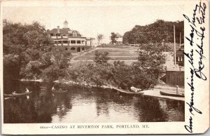 Casino Riverton Park Portland Me Maine Wof Black White Antique Udb Pm Postcard 