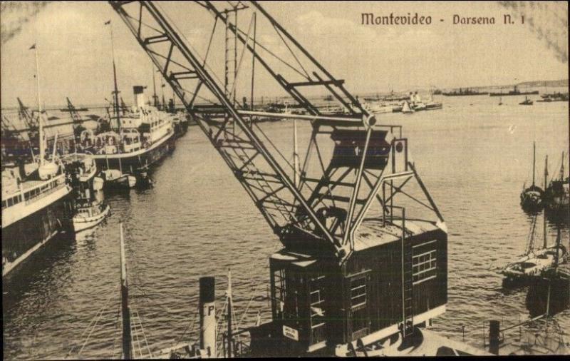 Montevideo Harbor & Crane c1910 Postcard