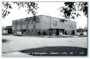 Auditorium & City Hall Building Car Forest City Iowa IA RPPC Photo Postcard