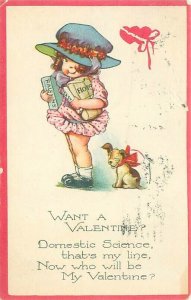 Charles Twelvetrees Valentine Domestic Science Girl W/Baking Books, Dog 1928