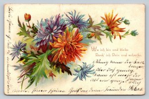 Blue, Purple, & Orange Flowers I Think of You & Write Vintage Postcard 1193