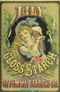 1870's Lily Gloss Starch Ottumwa Starch Co. Lovely Lady Long Curly Hair P111