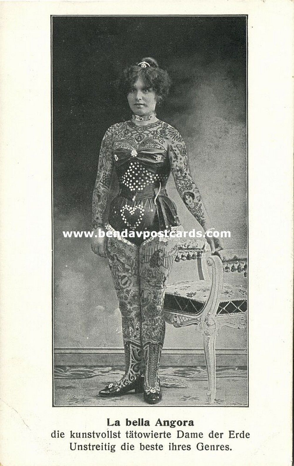 Circus Freak La Bella Angora Tattooed Lady Full Body Tattoo 1905 Postcard Hippostcard