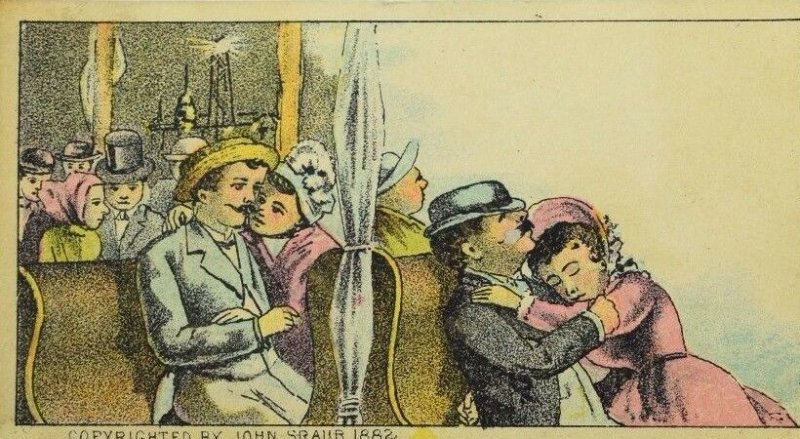 1882 Couple At Coney Island Park Scene, John Sraub Victorian Trade Card P49