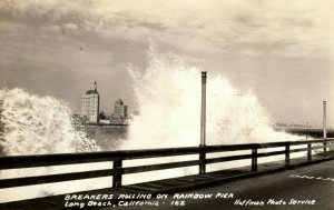 1910 RPPC Breakers Rolling on Rainbow Peir Long Beach, CA Real Photo Postcard G3 