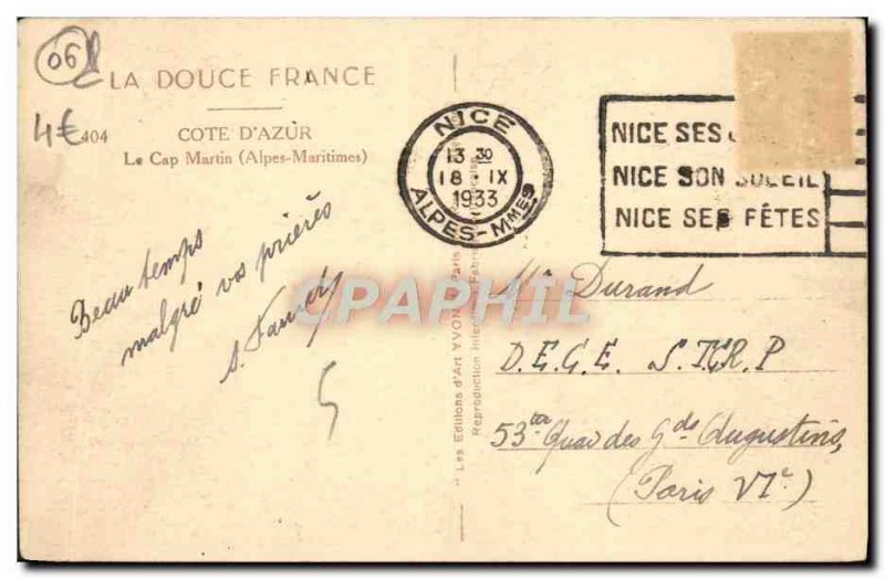 Old Postcard Roquebrune Cap Martin