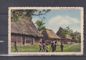 FIJI, NADROGA, NATIVE VILLAGE, c1950 ppc., used to GB. MARITIME MAIL.