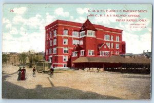 Cedar Rapids Iowa IA Postcard C. M. & St. P. & I. C. Railway Depot 1908 Antique