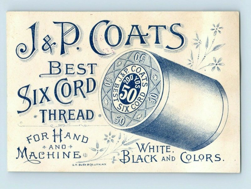 1880's J&P Six Cord Thread Cute Witch & Black Cat Halloween P184