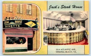 VIRGINIA BEACH, VA Virginia ~ JACK'S STEAK HOUSE  c1950s Roadside Linen Postcard