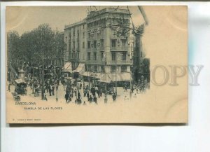 482568 Spain Barcelona Rambla de las Flores trams shops Vintage postcard