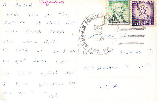 Ilha Terceira - Azores RP - Army Airforce Cancel, US Stamp