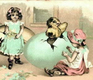 Vtg Postcard 1907 Easter Greetings Giant Eggs Huge Chicks and Children Embossed