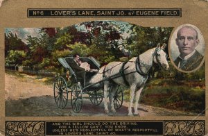 Vintage Postcard Lover's Lane Saint Jo. By Eugene Field Horse Carriage Couple