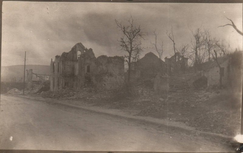 WWI 1914 RPPC Real Photo Postcard Military Great War Street Buildings Bombing