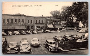Bristol NH~Central Square~Rollins Block~Cavis Brothers Store~1940s Cars~1952 B&W