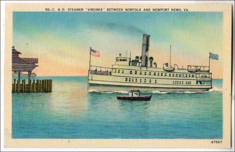 C & O Steamer Virginia, Between Norfolk & Newport News VA