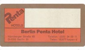 GERMANY BERLIN PENTA HOTEL VINTAGE LUGGAGE LABEL