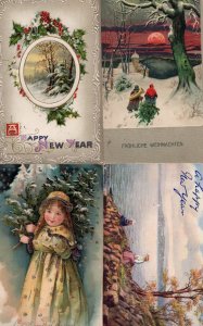 Compliments Of The Season 4x Antique Happy New Years Day Postcard