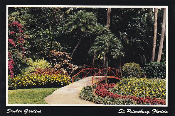 Footbridge Over Reflective Pool at Sunken Gardens St Petersburg Florida