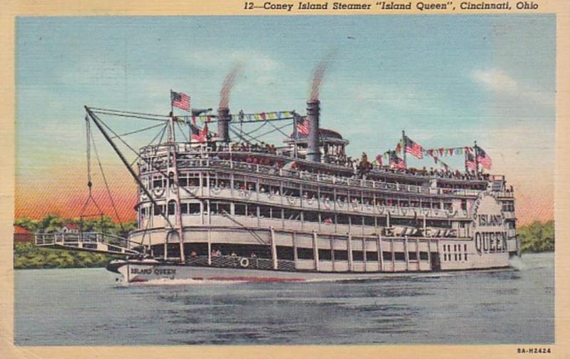 Ohio Cincinnati Coney Island Steamer Island Queen 1942 Curteich