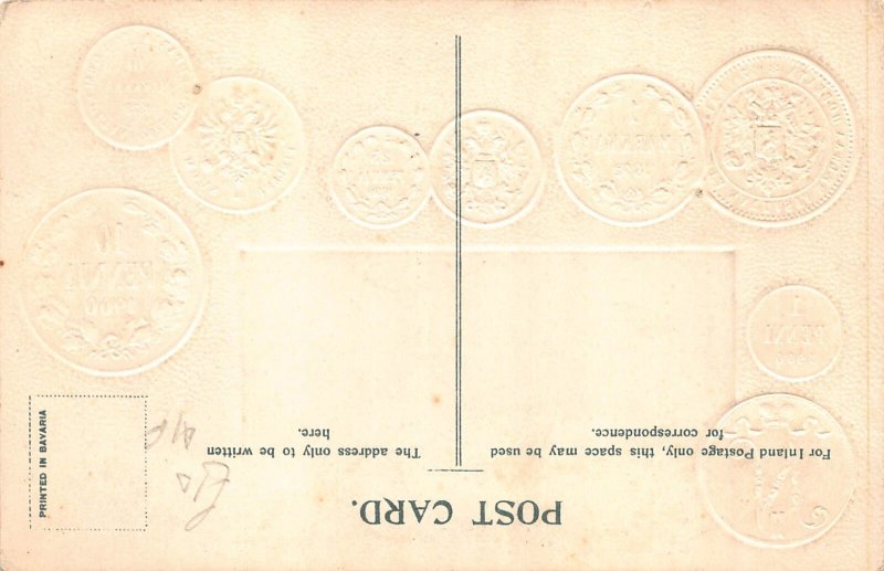 Finland Table Exchange Flag Coins embossed coinage postcard C315